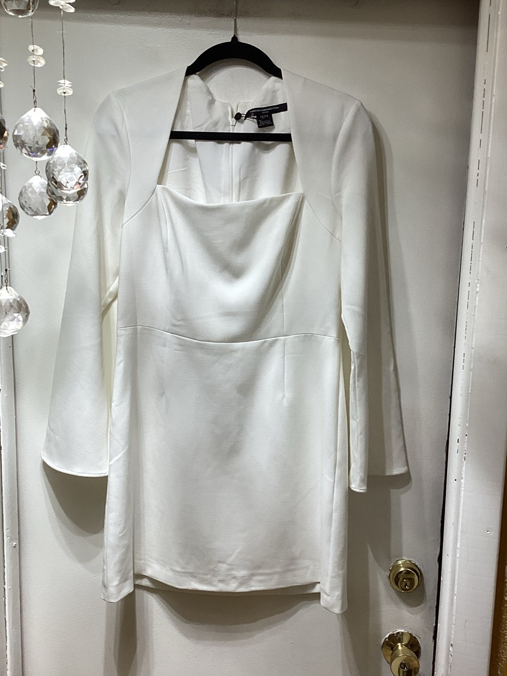 French Connection White Midi Dress with Long Sleeves